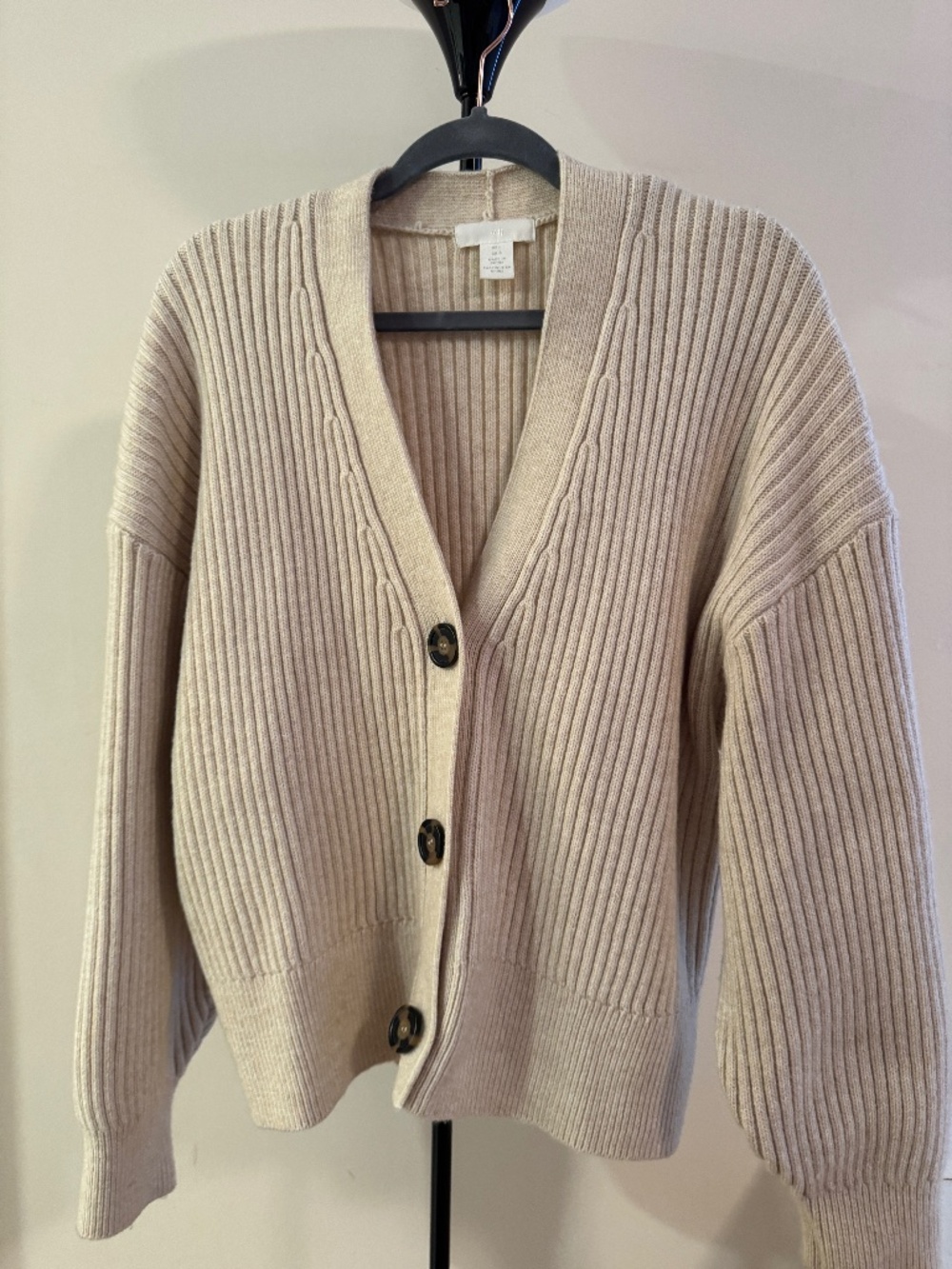 H&M Beige Oversized Ribbed Cardigan